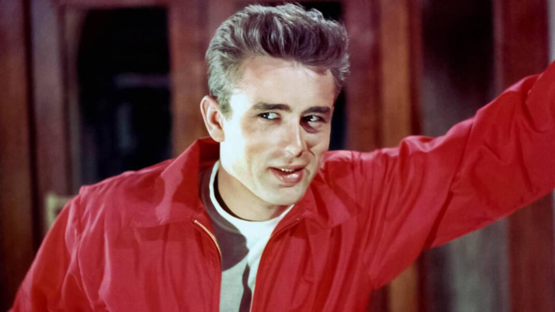 James Dean poses in a Warner Bros. publicity photo for Rebel Without a Cause in Los Angeles.