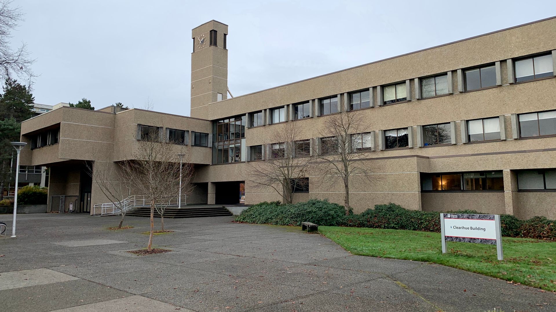 The exterior of the Clearihue building at the University of Victoria.