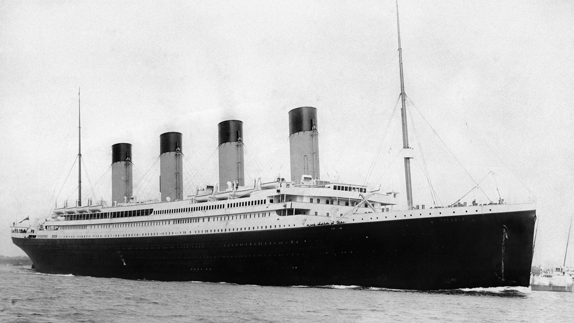 RMS Titanic departing Southampton on April 10, 1912.