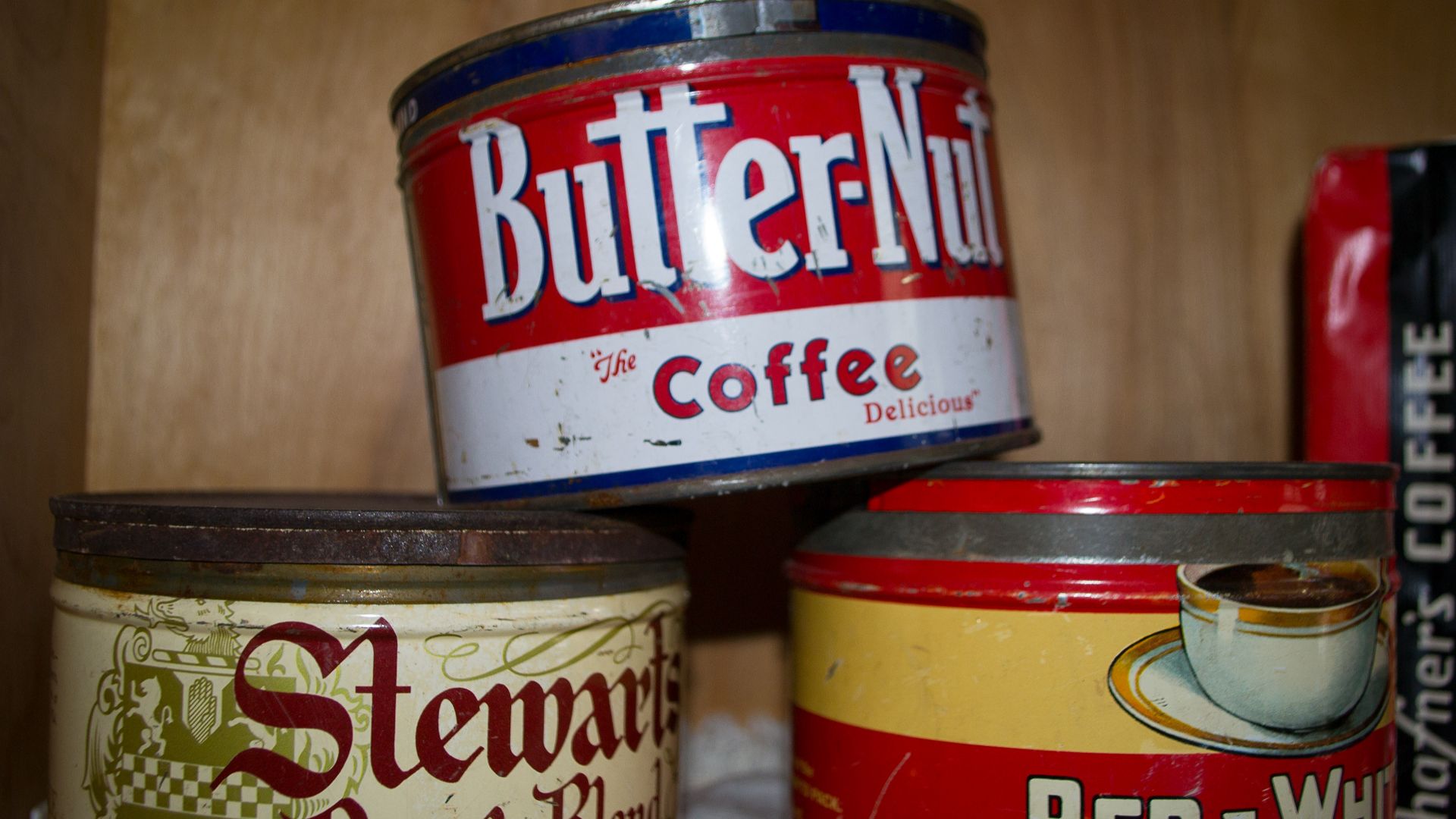 Red and White, Butter-Nut, Hafner's, and Stewarts coffee cans