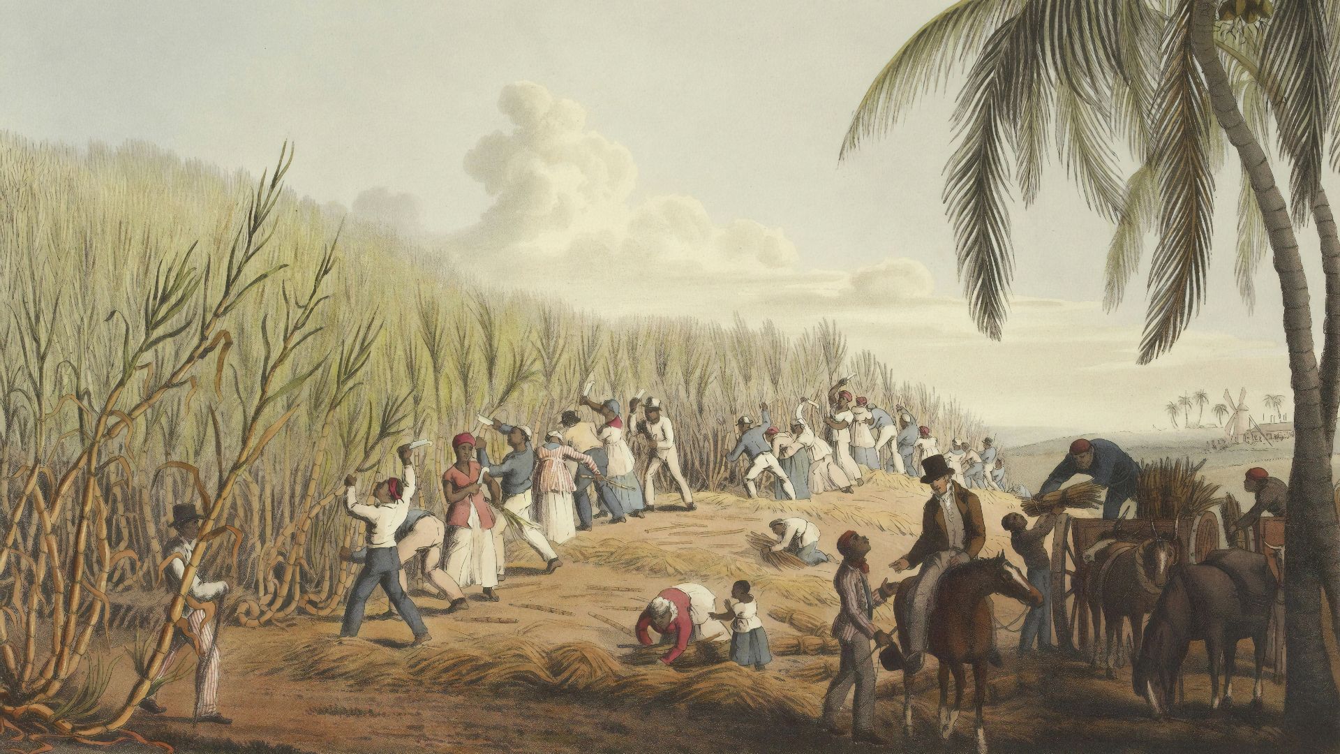 people harvesting crops painting