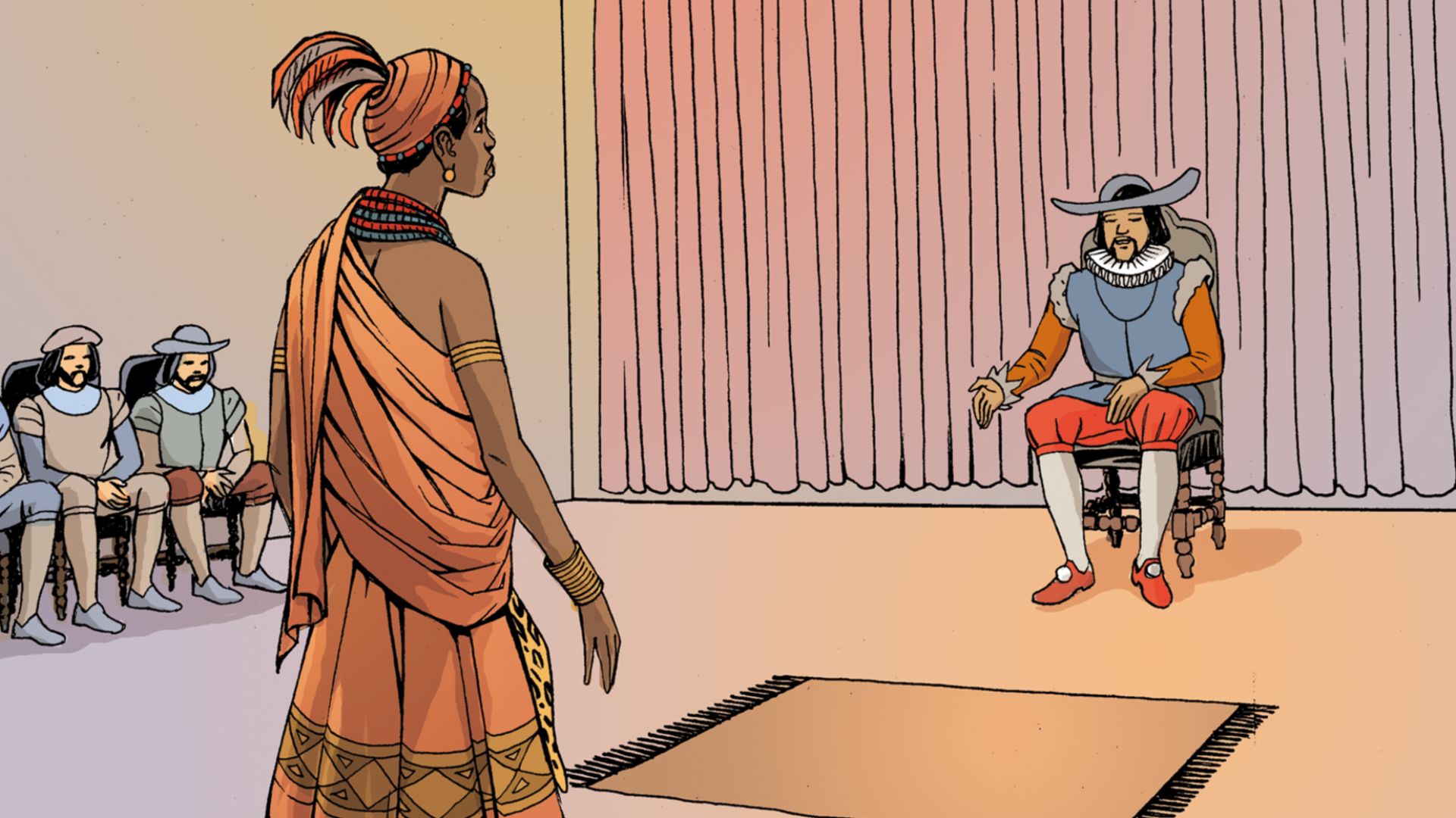 Taken from Nzinga Mbandi: Queen of Ndongo and Matamba from the UNESCO series on women in African history. Illustrations by Pat Masioni