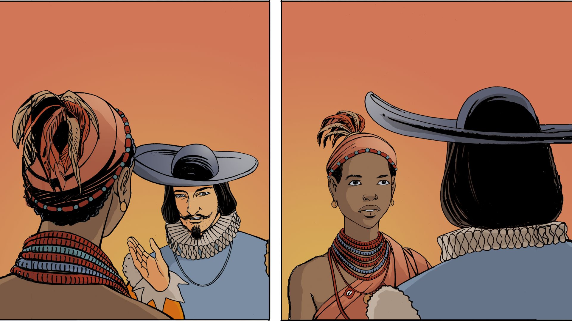 Taken from Nzinga Mbandi: Queen of Ndongo and Matamba from the UNESCO series on women in African history. Illustrations by Pat Masioni