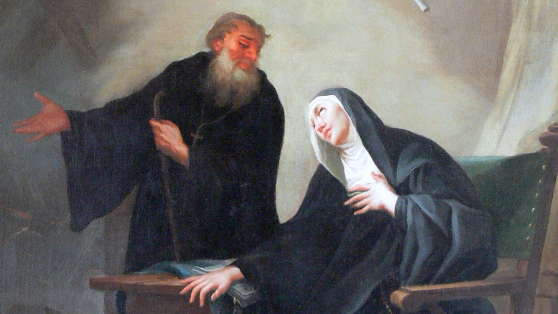 Saint Mary in Hafnerberg ( Lower Austria ). Tower chapel: Altar of Saint Benedict - Painting by Joseph Ignaz Mildorfer: Saint Benedict and Saint Scholastica.