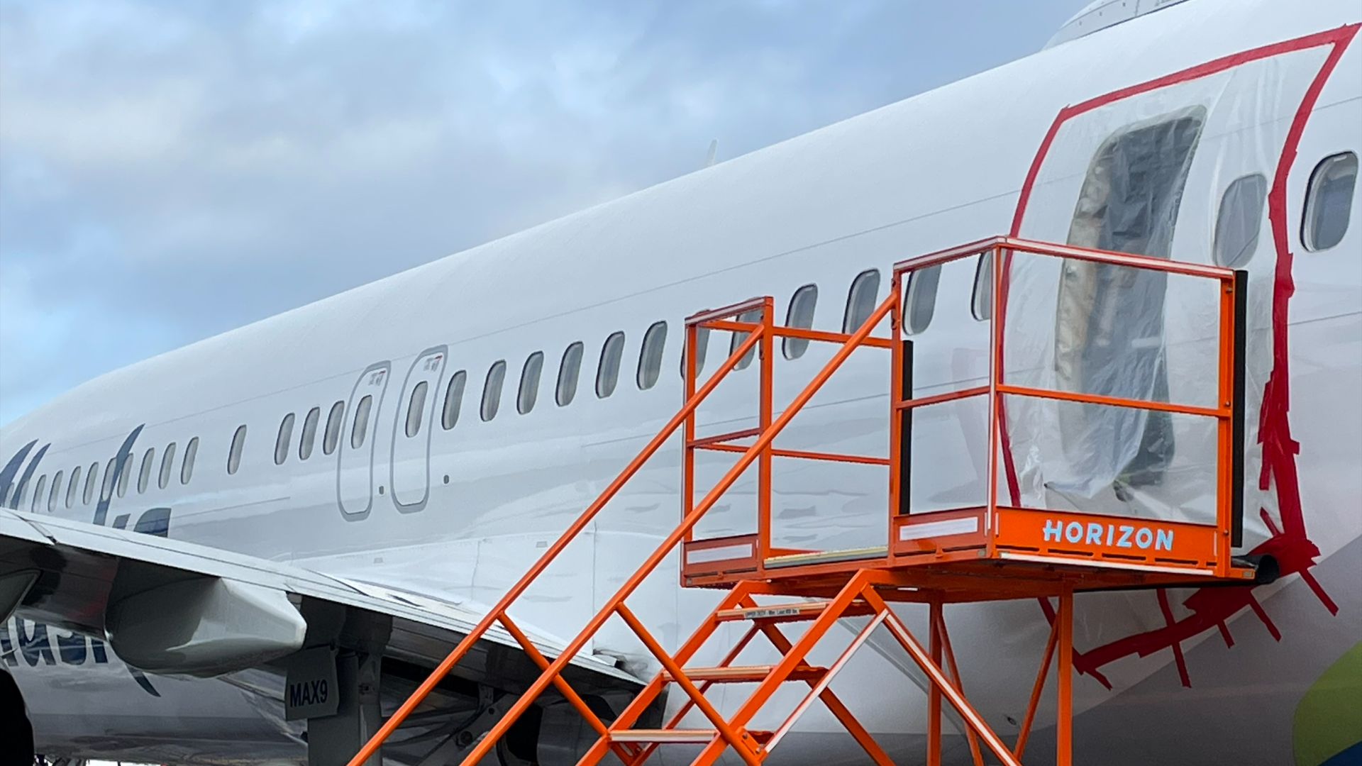 Image from the NTSB investigation of the Jan. 5 accident involving Alaska Airlines Flight 1282 on a Boeing 737-9 MAX. Captured on Jan. 7.