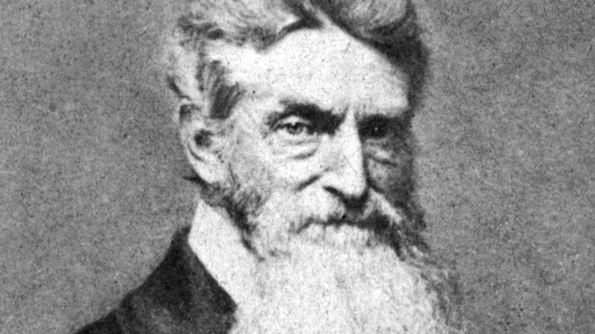Salt print, cropped from three quarter length portrait of John Brown.  Reproduction of daguerreotype attributed to Martin M. Lawrence.