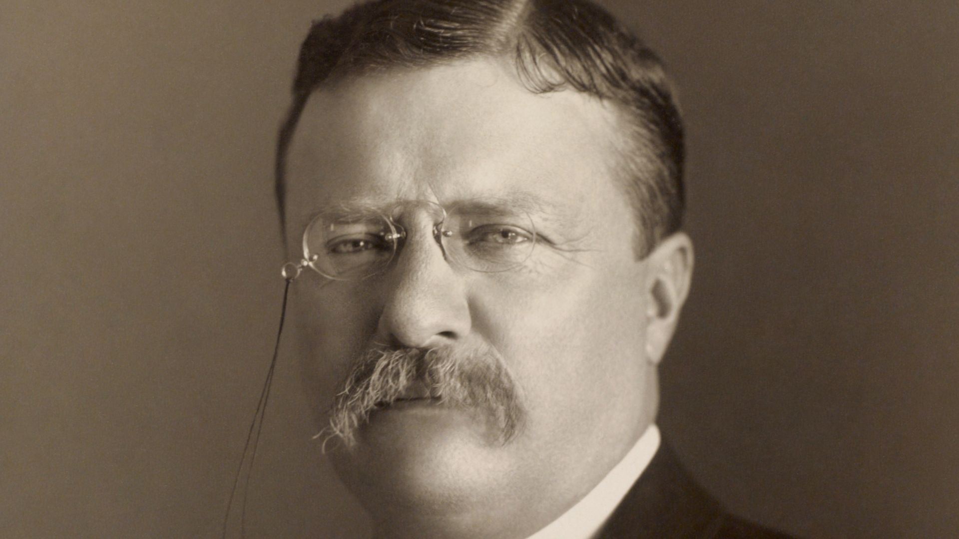 Photograph of Theodore Roosevelt showing head and shoulders, facing slightly left. No information on size of the photo given.
Restoration notes
Lots of scratches, which I carefully removed. Mainly just a dust and scratch removal, but I did apply a very sl
