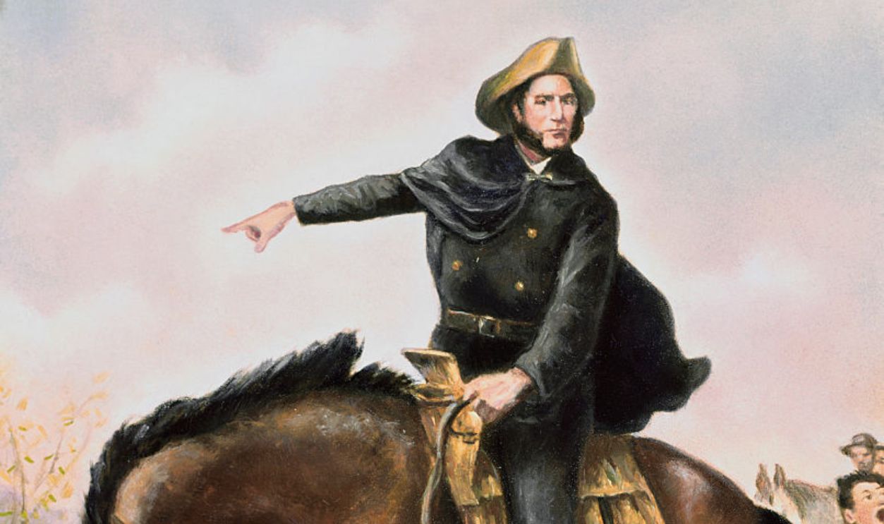 (Original Caption) General Sam Houston on horseback at San Jacinto. Painting by S. Seymour Thomas, San Jacinto Museum.