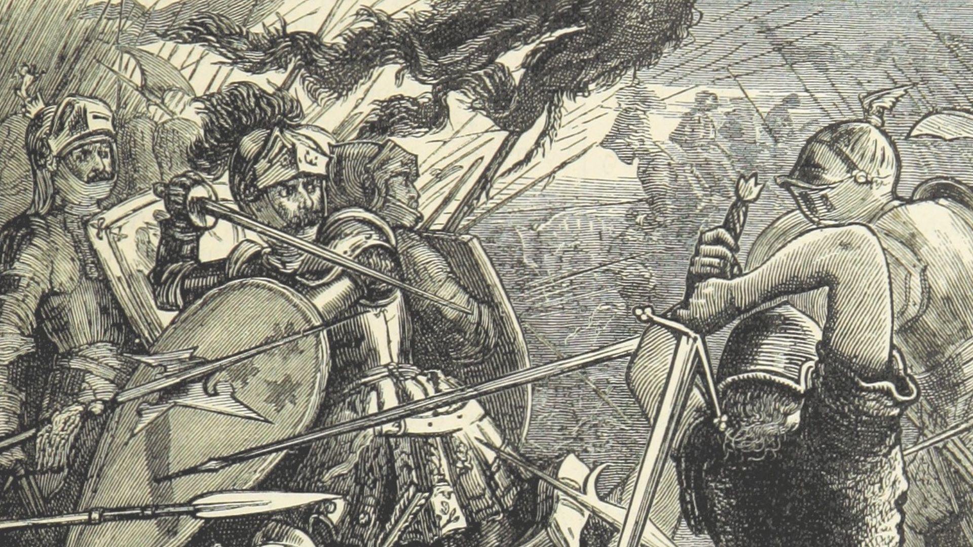 Pitched combat between the English and Scottish forces at the Battle of Flodden.