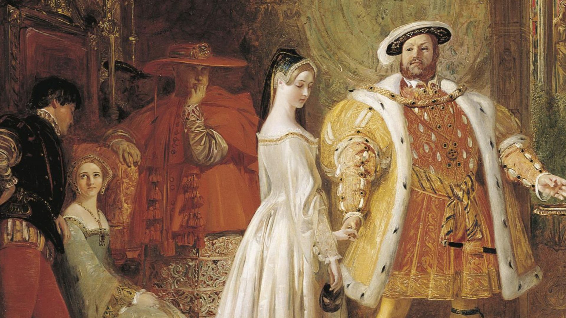 Henry VIII's first interview with Anne Boleyn
signed and dated l.l.: D. MACLISE 1835
oil on canvas
132 by 156 cm

Exhibited at London, British Institution, 1836, no. 61