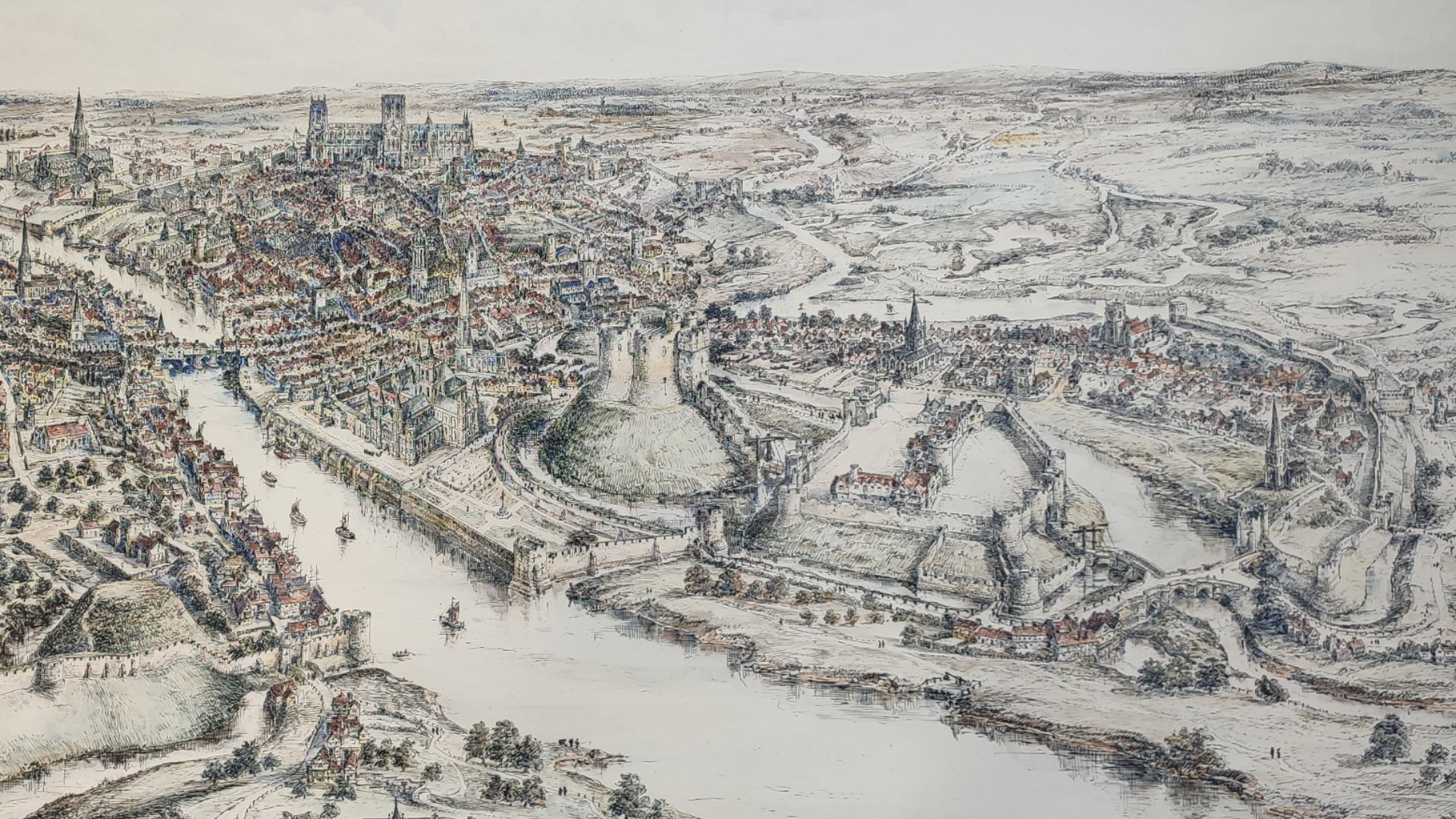 Bird's eye view of 15th-century York.