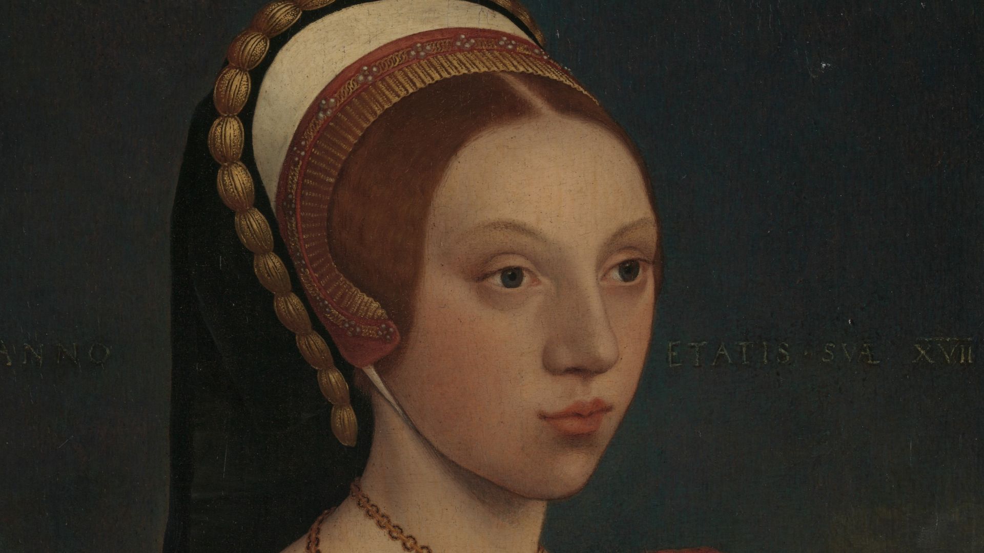 Portrait of a Young Woman c. 1540–1545 from the Workshop of Hans Holbein the Younger.