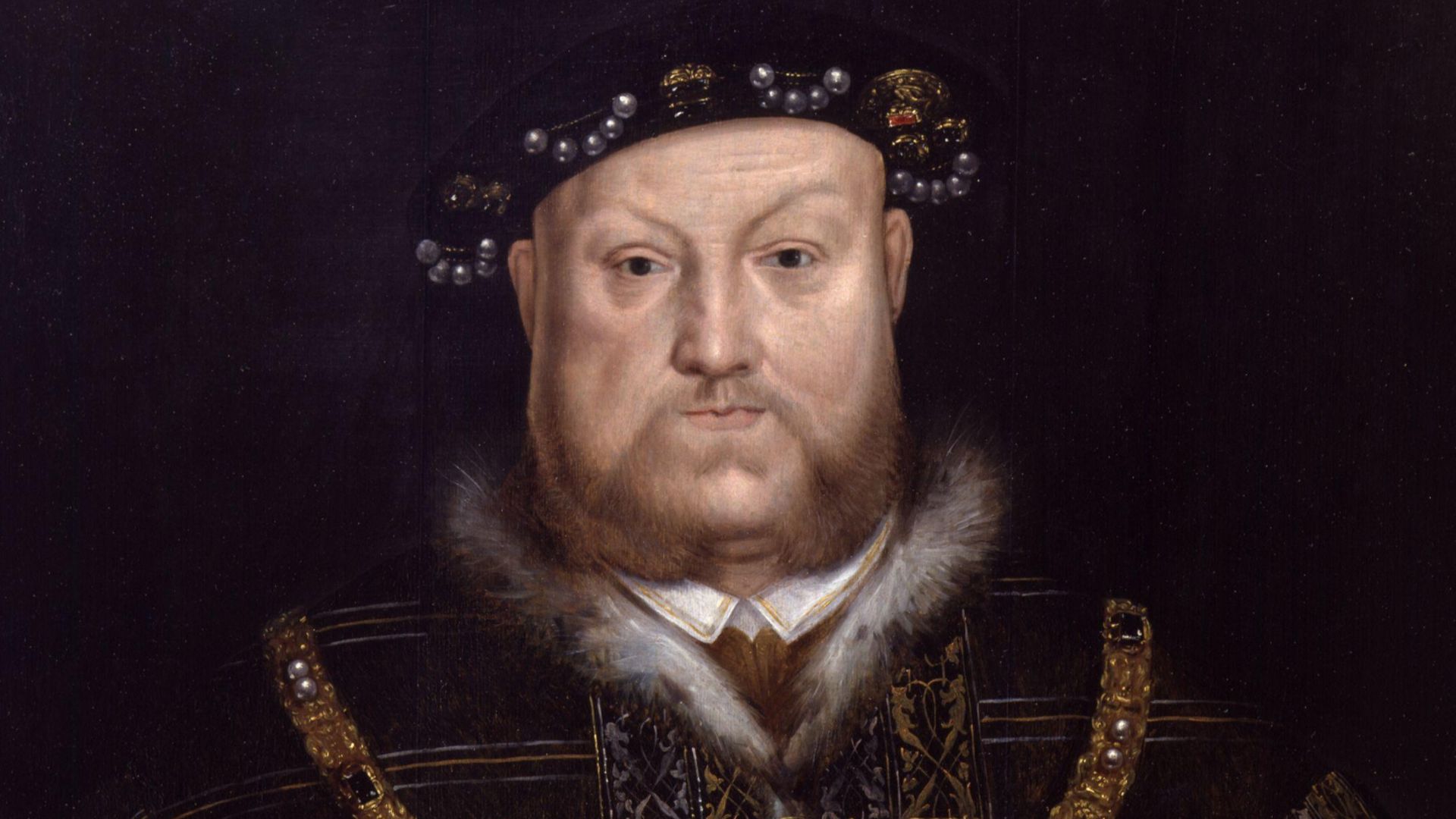 Portrait of Henry VIII in a Great Coat Holding a Staff. Oil on panel, 88.9 mm x 66.7 cm, National Portrait Gallery, London.
None of the versions of this