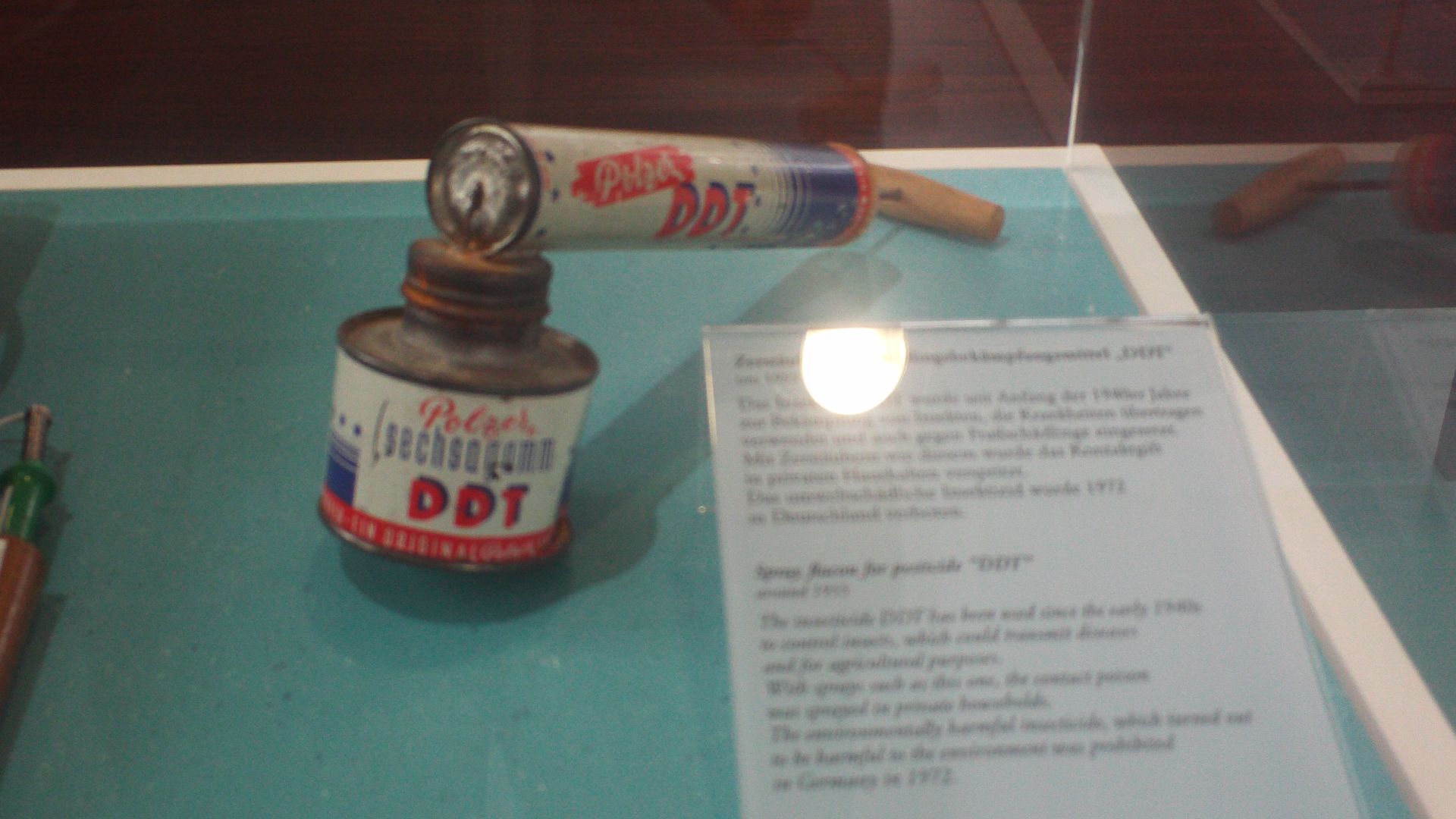 A canister of DDT pesticide on display at Deutsches Museum.