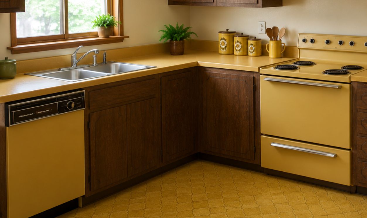 Retro mustard kitchen with vintage appliances