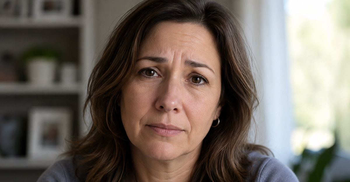 middle aged woman concerned face