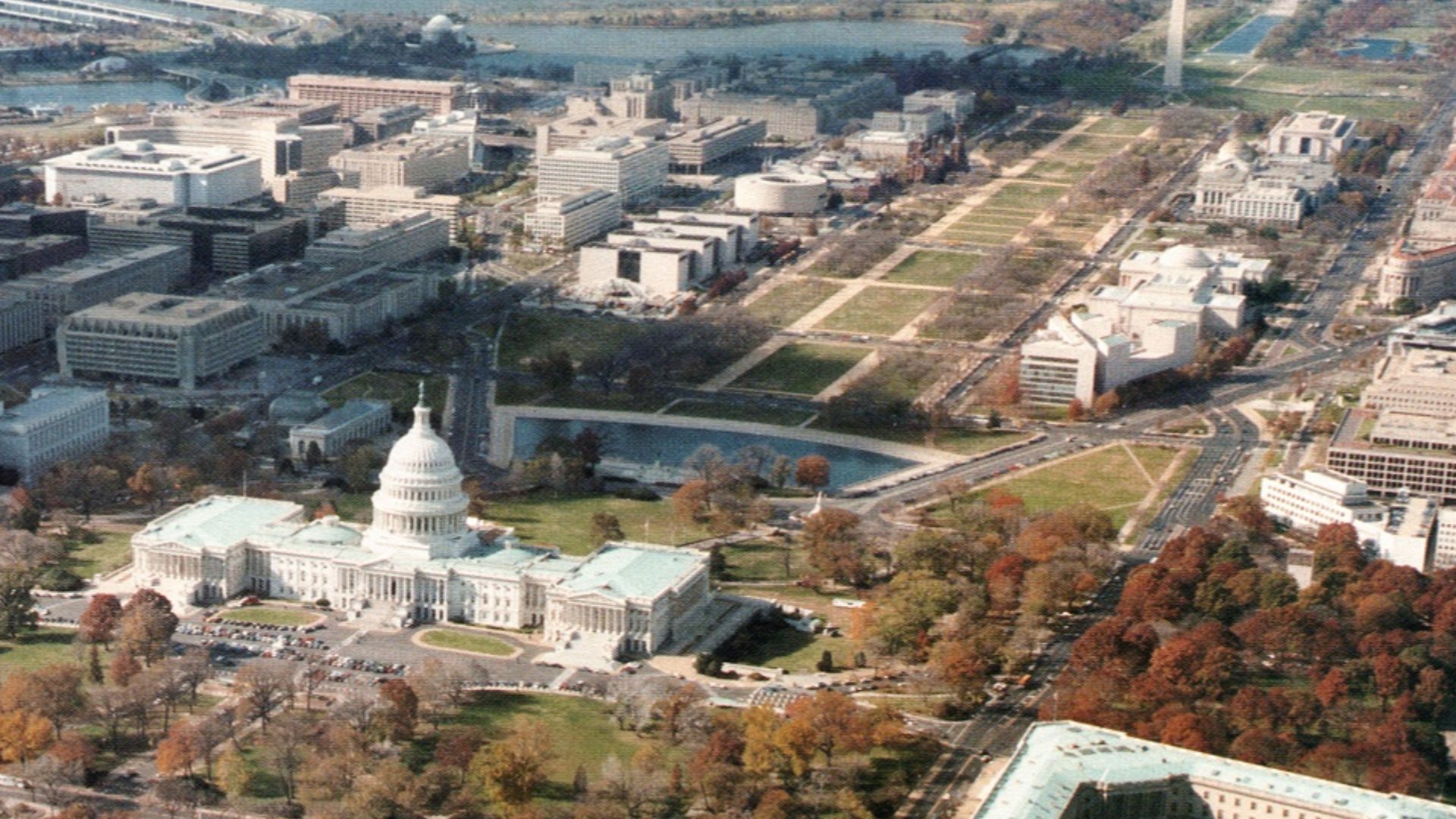 Aerial view of Capitol Hill and the National Mall, Washington D.C..