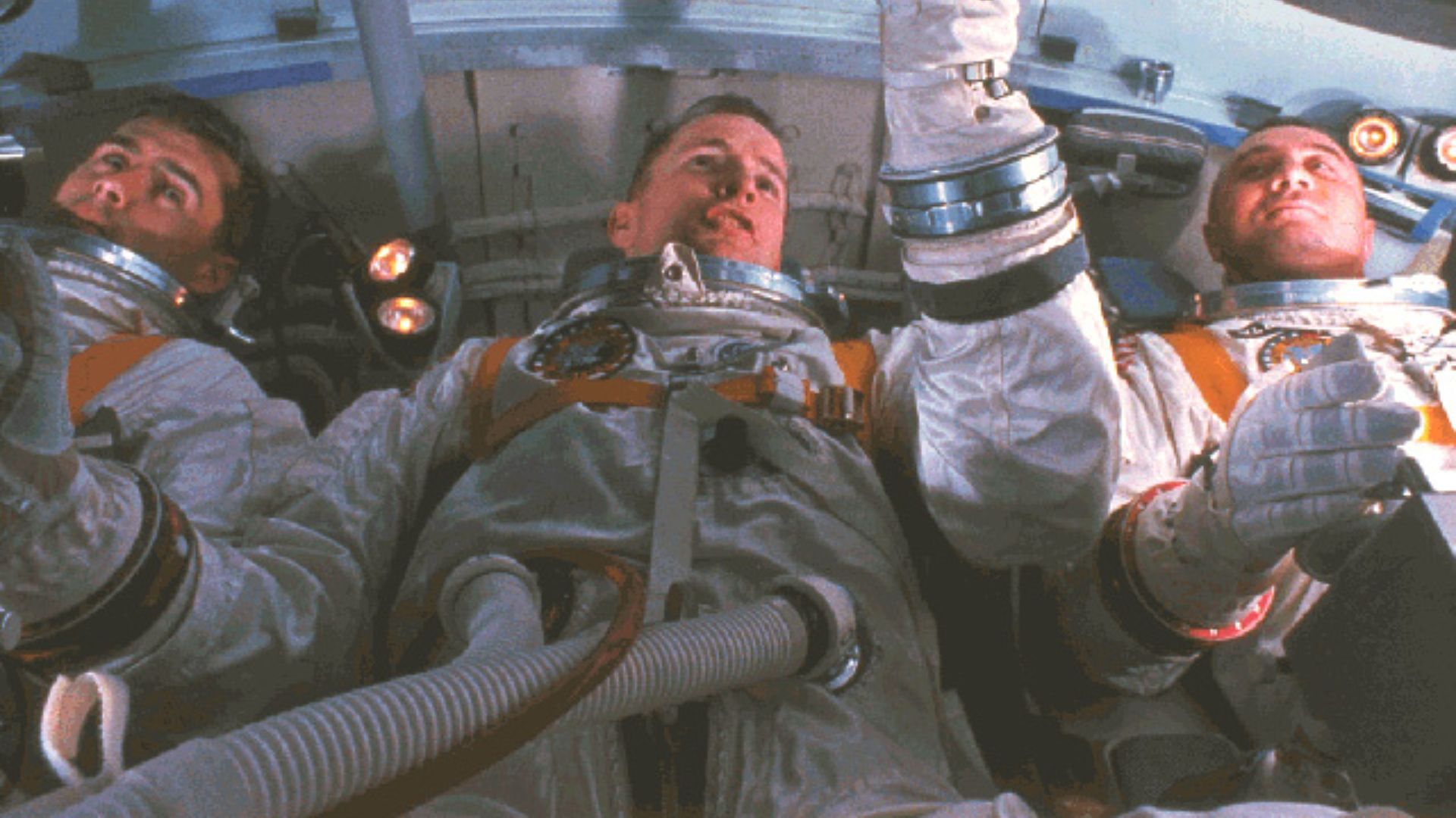 Apollo 1 crew during simulator-training. Left to right: Chaffee, White, Grissom.