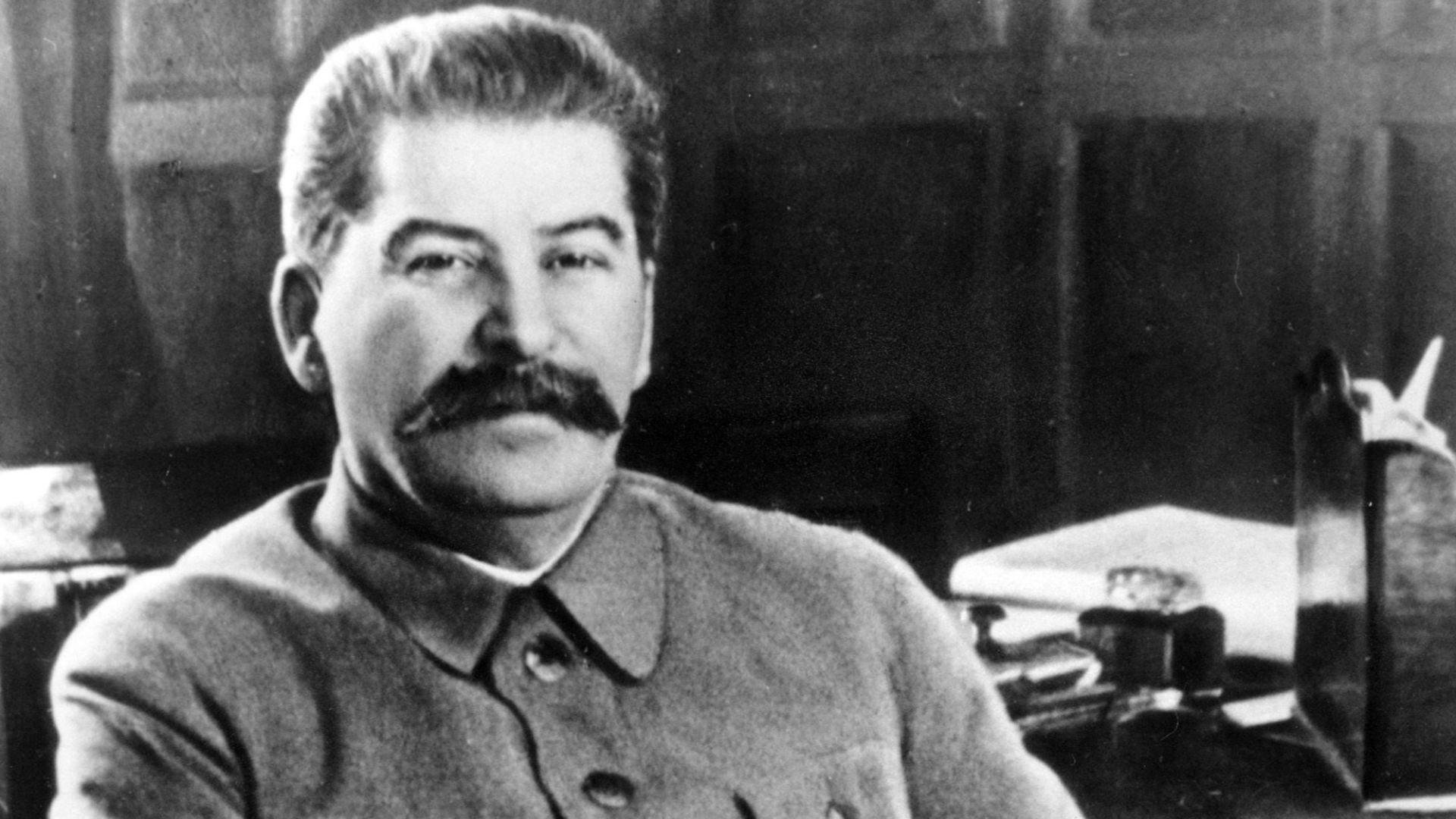 Seated portrait of Joseph Stalin (1878–1953), leader of the Soviet Union from 1924 to 1953, issued for the 1950 Soviet Union legislative election.