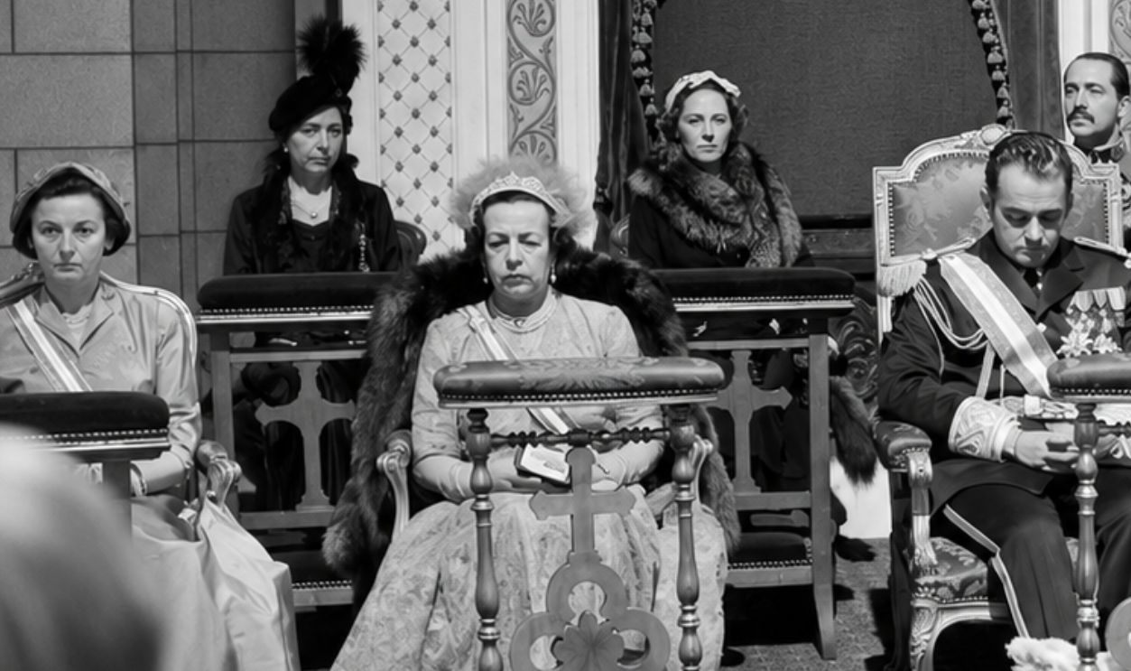 MONACO - APRIL 12: On April 12Th 1950, In Monaco, From Left To Right, Princess Antoinette, Rainier'S Sister, His Mother Princess Charlotte, Prince Rainier And Prince Pierre De Polignac, Rainier'S Father, At The Cathedral For The Religious Service Before Ascending To The Throne.