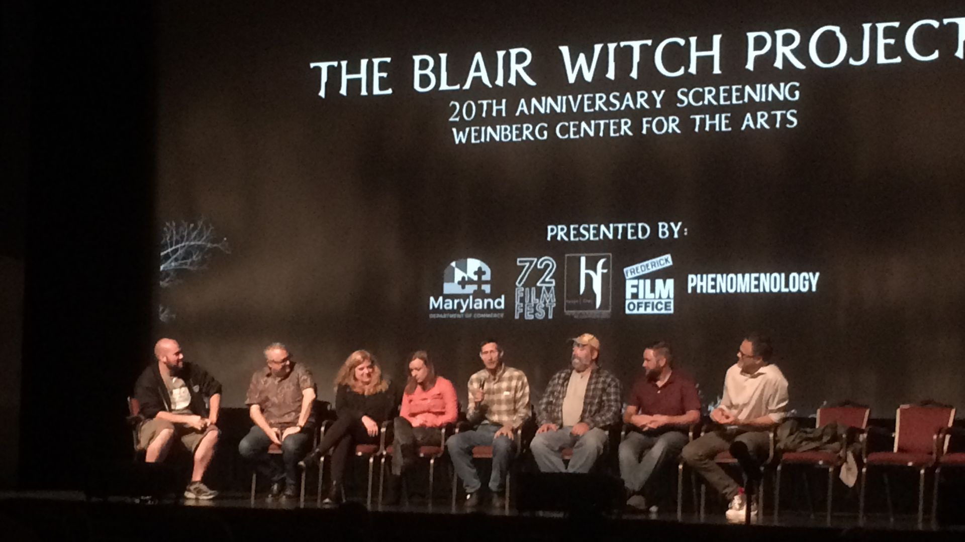 Matt Blazi leads a Q&A panel after the screening with Michael Monello, Susie and Ingrid Gooch, Ed Swanson, Matt Mason, Michael Williams, and Eduardo Sanchez.
