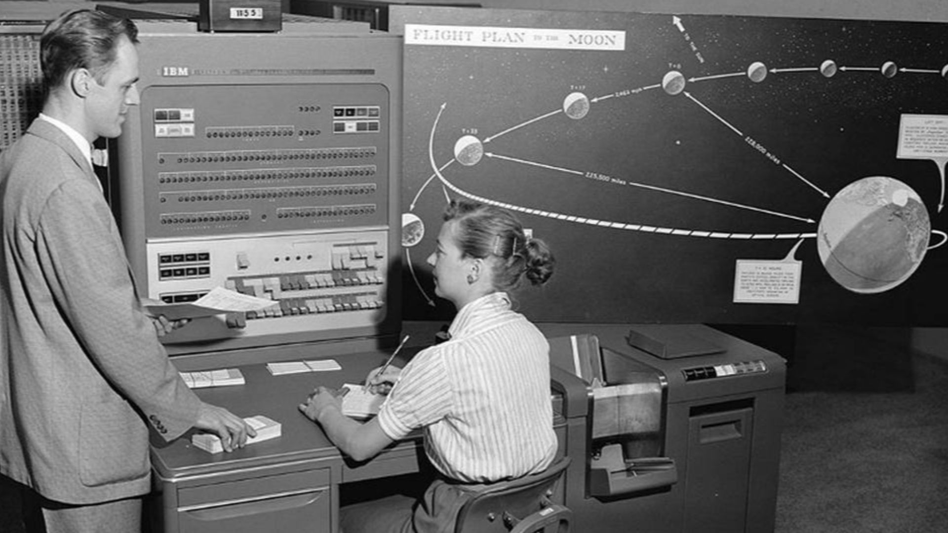Human computer with IBM 704 in 1959