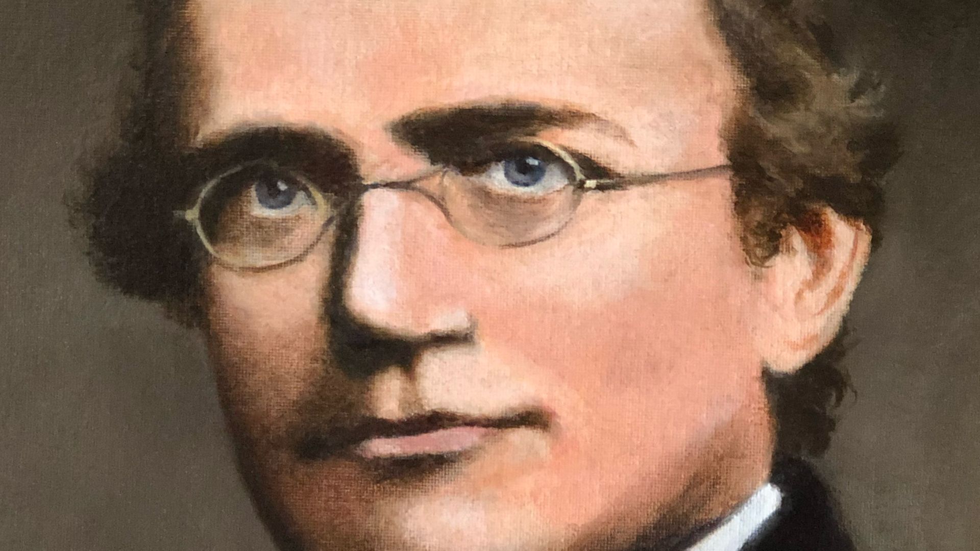 Oil on canvas painting of Gregor Johann Mendel by Daniel J. Fairbanks, 36 x 28 cm, collection of the Mendel Museum of Masaryk University, Augustinian Abbey of St. Thomas, Brno, Czech Republic, adapted from a photo taken in 1862