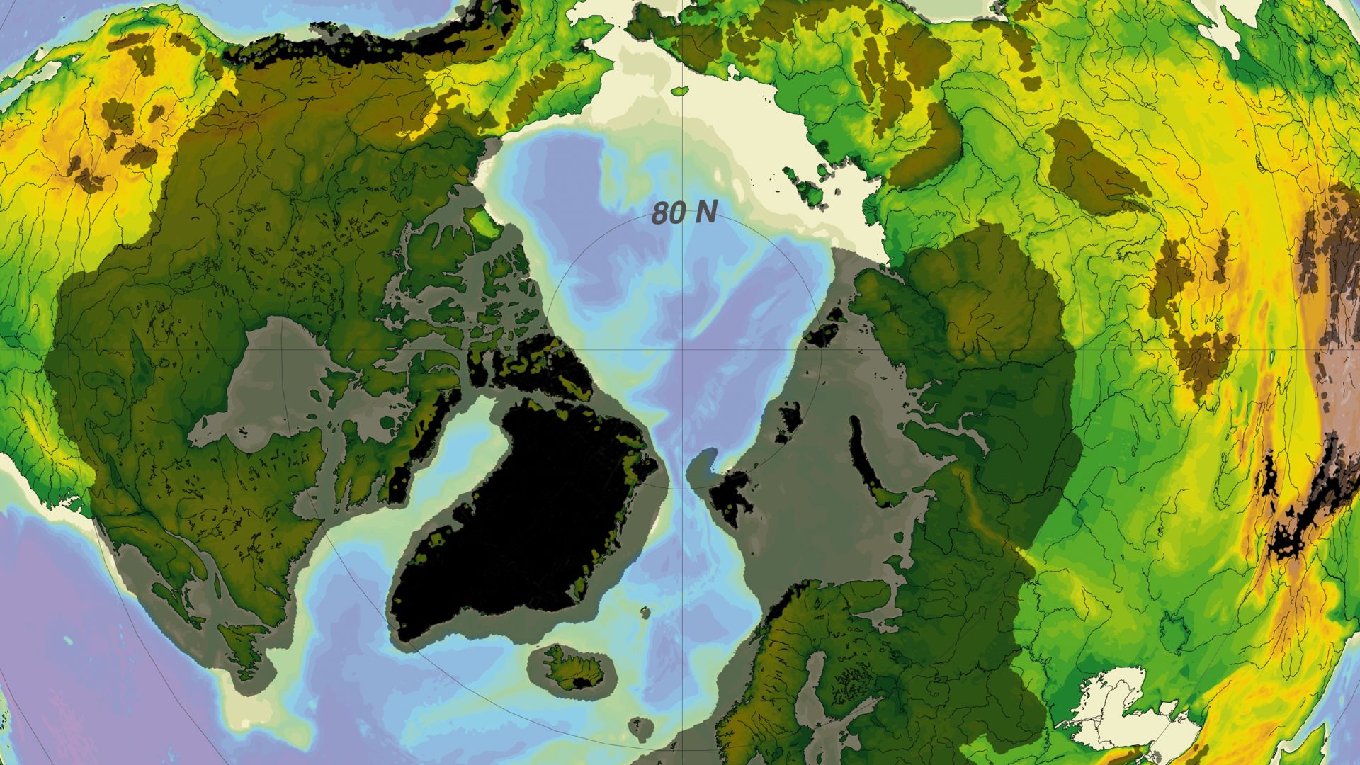 Recent (black) and maximum (grey) glaciation of the northern hemisphere during the Quaternary climatic cycles

Ice coverage: J. Ehlers & P.L. Gibbard: The extent and chronology of Cenozoic global glaciation. Quaternary International, 164-165, 6-20, 2007 d