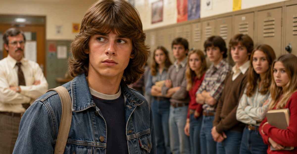 Long haired boy in 70’s looking highschool