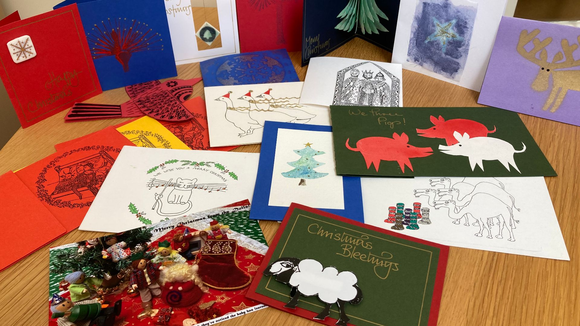 A selection of handmade Christmas cards