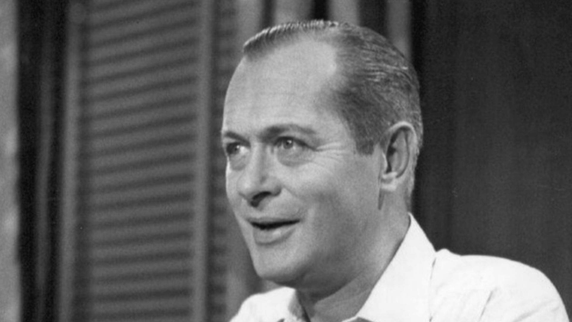 Photo of Robert Montgomery from the telvision program Robert Montgomery Presents.  The program was an anthology-type, with Montgomery as the host.  The name of the program changed quite a bit when different companies sponsored the show.
