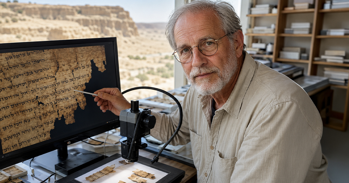 A researcher studying the Dead Sea Scrolls