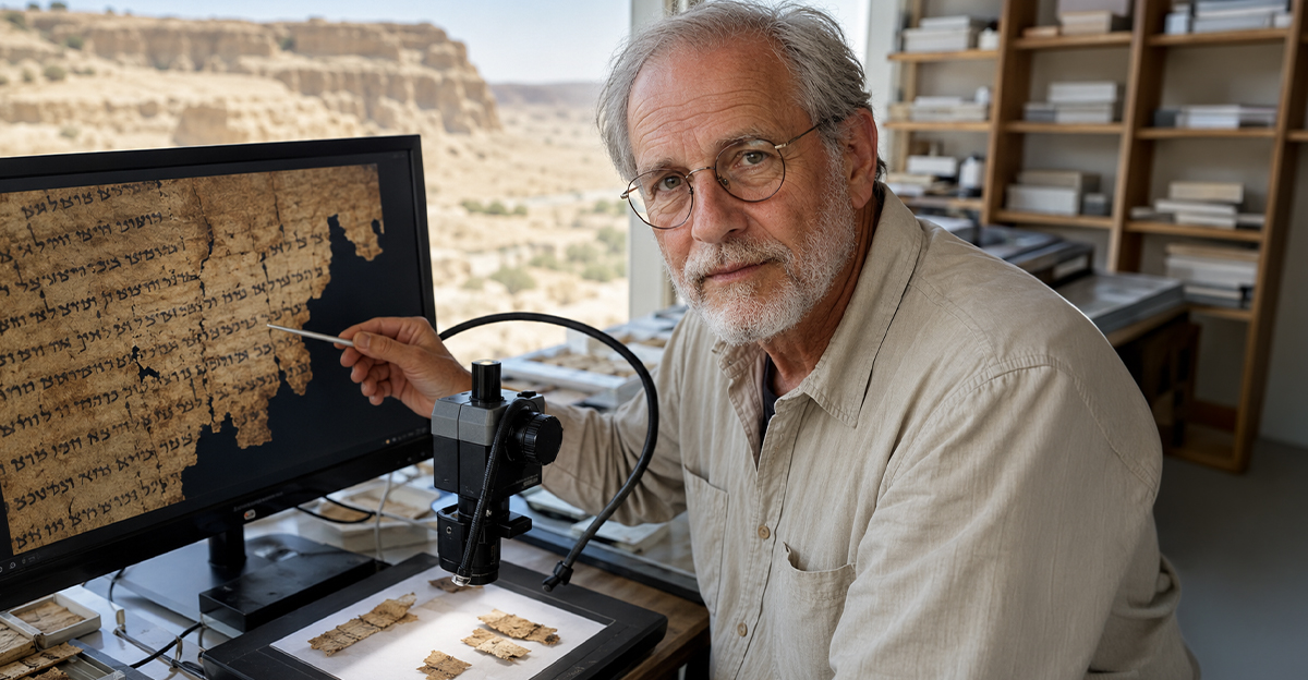 A researcher studying the Dead Sea Scrolls