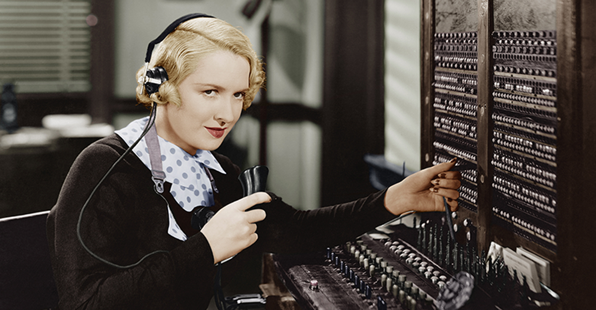 female switchboard operator with blonde hair