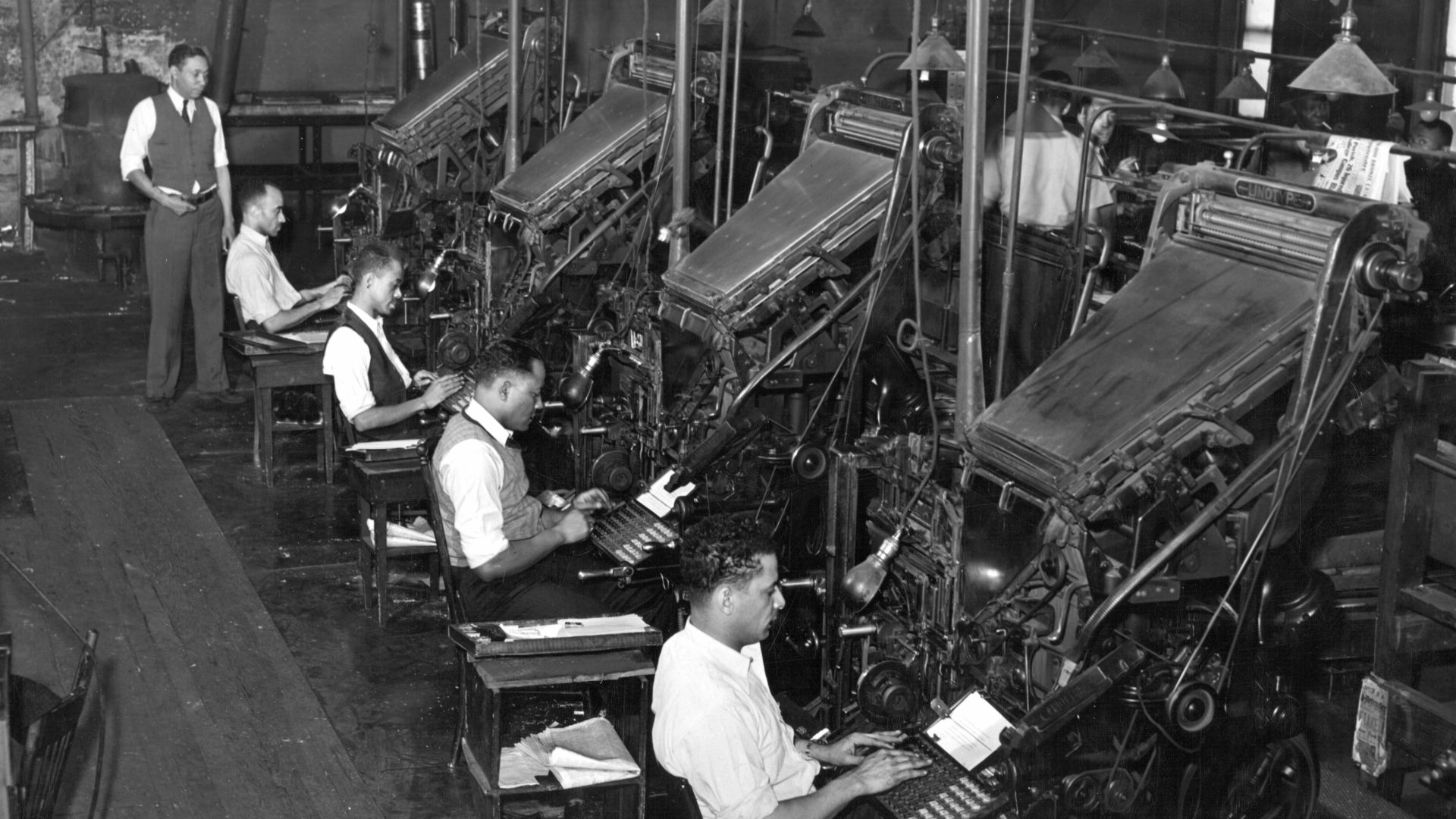 Linotype operators of the Chicago Defender, Negro newspaper. Chicago, Illinois