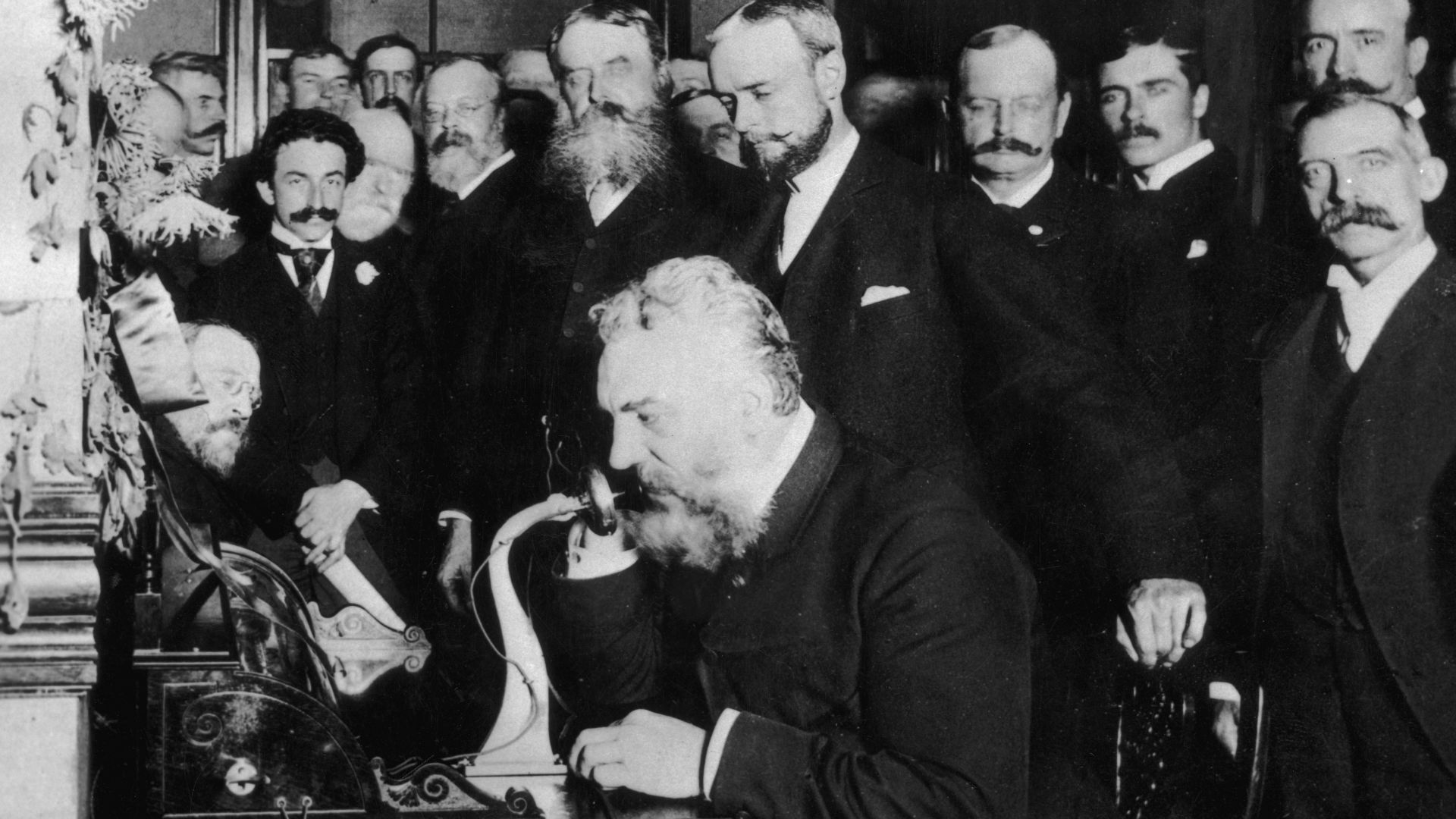 Bell on the telephone in New York (calling Chicago) in 1892