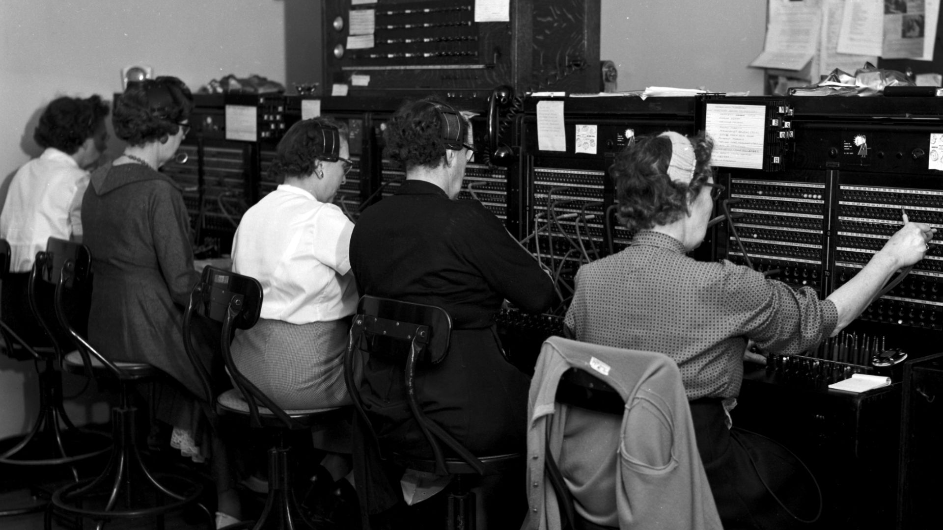 Telephone switchboard operators, Seattle, Washington, 1958. The Municipal Archive describes this as