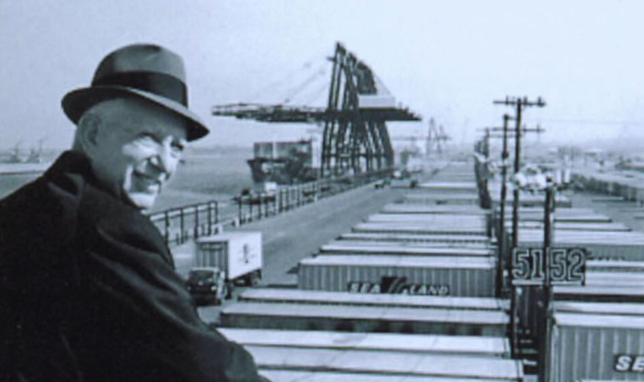 Malcolm McLean at railing, Port Elizabeth, mid-1960s