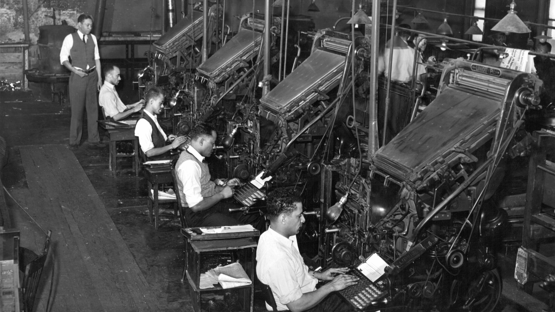 Linotype operators of the Chicago Defender, Negro newspaper. Chicago, Illinois