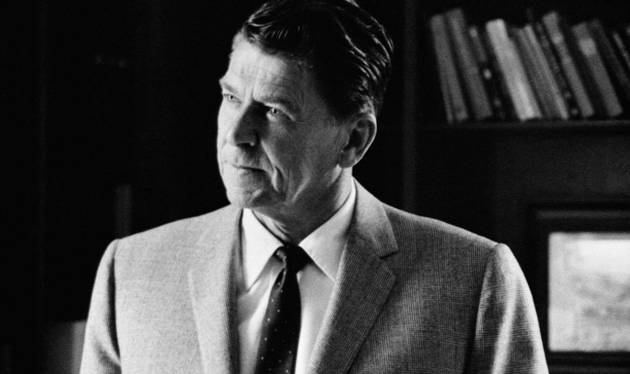 Republican governor Ronald Reagan stands at his office in Sacramento, California.