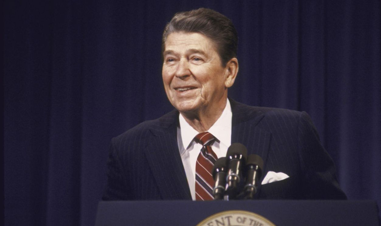 UNITED STATES - JANUARY 01: President Ronald reagan speaking re. budget interest groups.