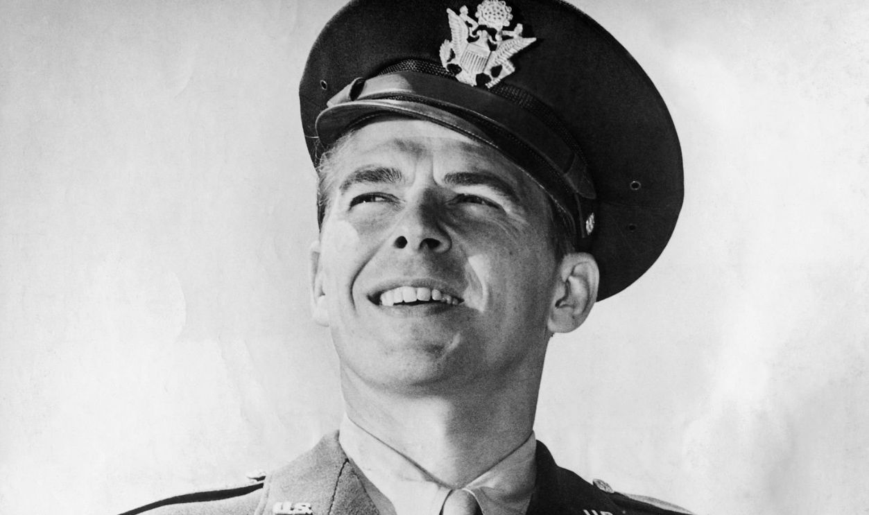 (Original Caption) In 1947 Ronald Reagan received a comission as a second lieutenant in the US Cavalry Reserve, following training at Fort Des Moines, IA. On April 19, 1942, he entered the Army Air Forces first Motion Picture Unit, with the rank of second lieutenant and later rose to that of captain. Undated photograph.