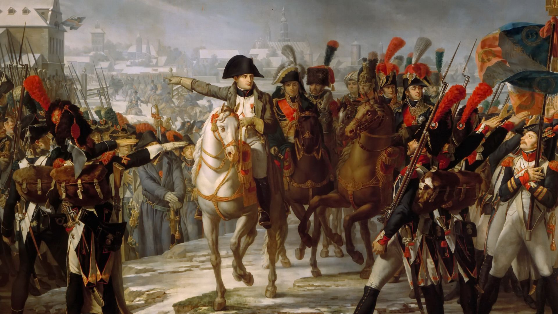 Napoleon Addressing the 2nd Corps of his Army at the Bridge over the Lech at Augsburg, Germany, on October 12, 1805