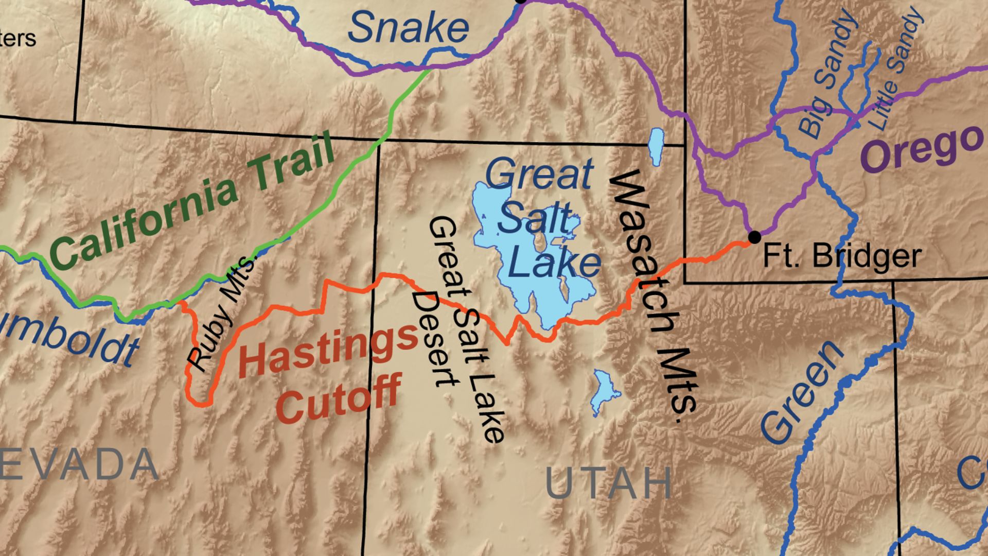 Map showing the route taken by the Donner Party.