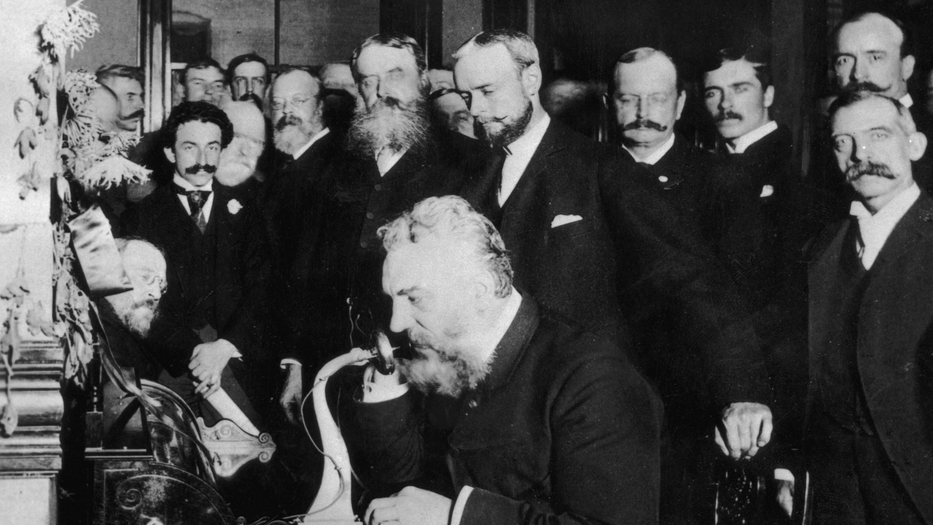 Bell on the telephone in New York (calling Chicago) in 1892