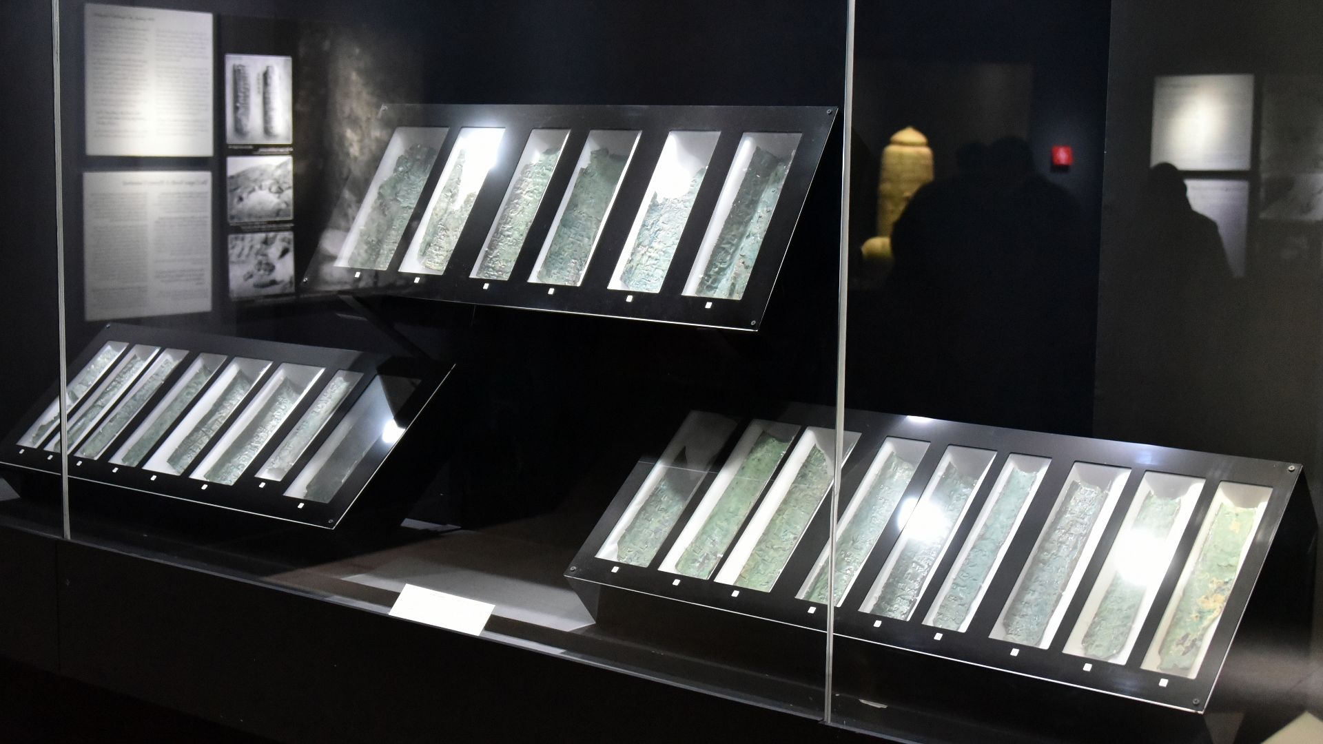 Discovered Cave Q3 at Qumran, this is the only known inscription on metal from the Dead Sea Scrolls. This scroll consisted of 3 sheets, totaling 230 cm in length. They were rolled up and had to into 23 strips for scholars to read their content, which was 
