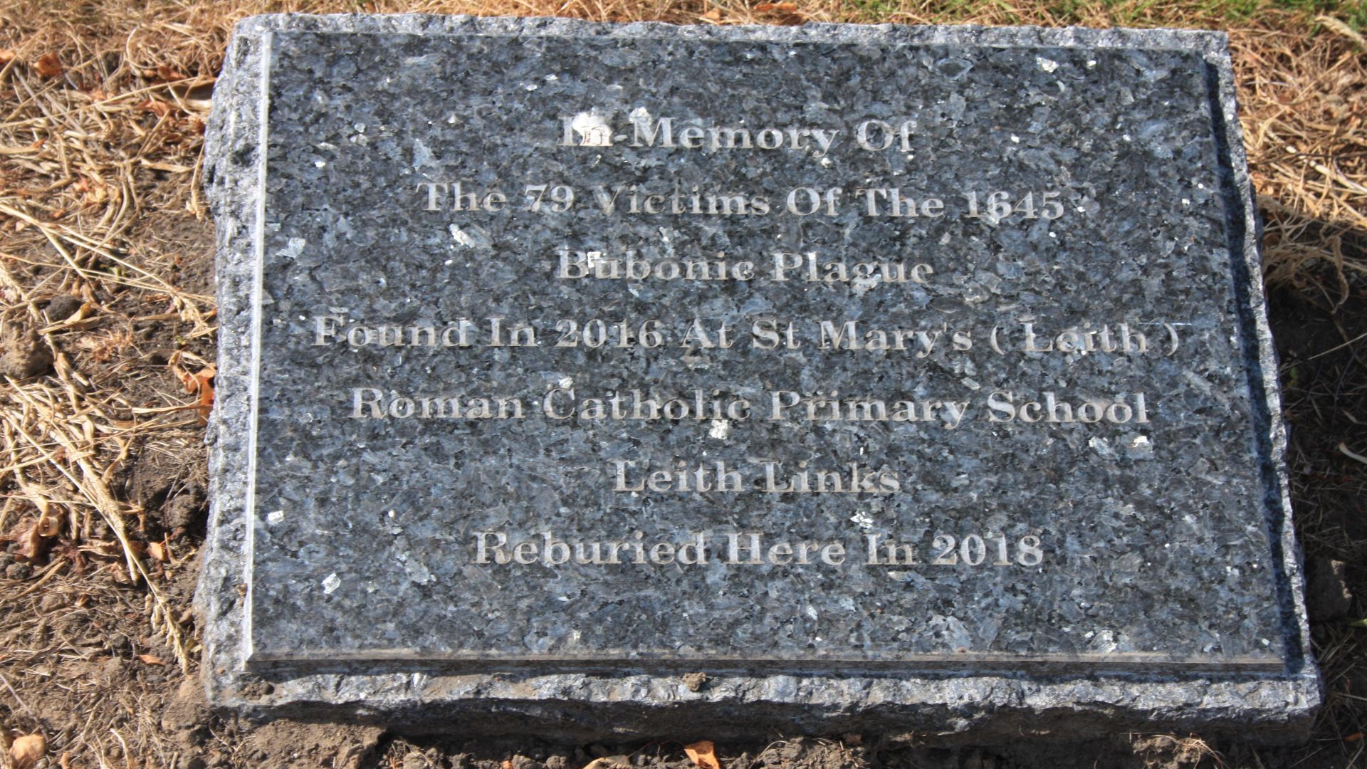 Memorial plaque to 79 plague victims removed from Leith Links in 2017 and buried in Rosebank Cemetery in 2018