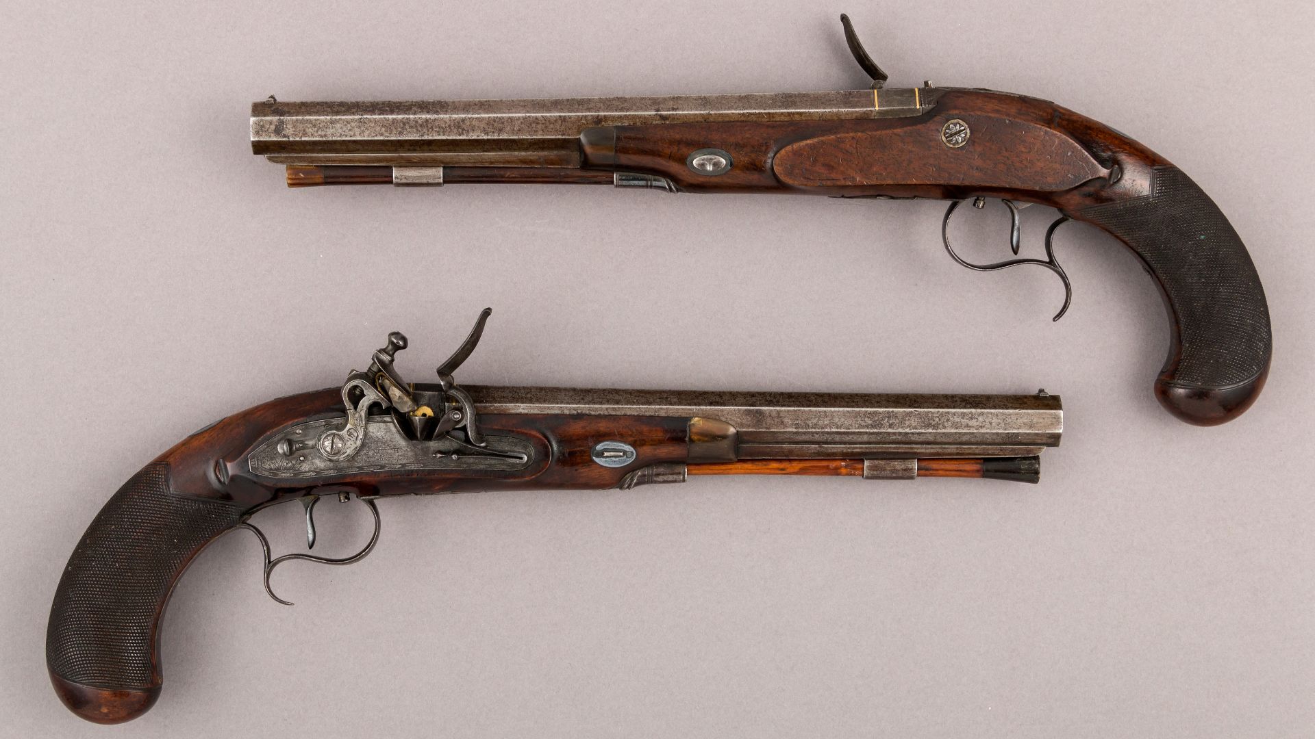 American, Middletown, Connecticut; Pair of flintlock duelling pistols; Firearms-Pistols