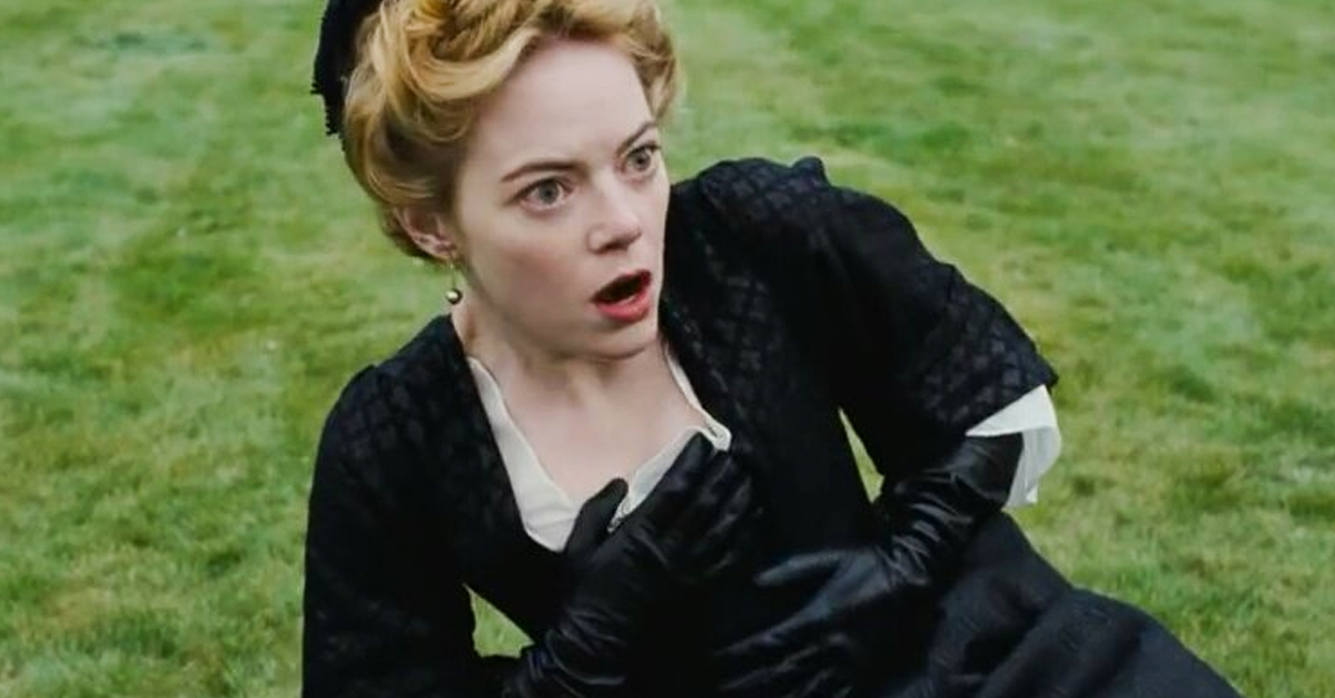 Screenshot of Emma Stone playing Abigail Masham in The Favourite