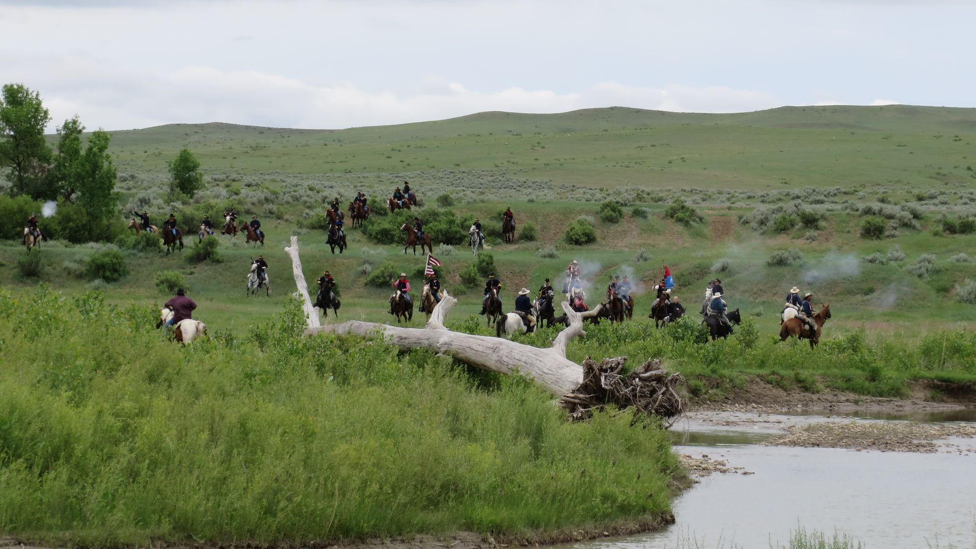 Battle of Little Bighorn Reenactment at the banks of the Little Bighorn River between the Crow Agency and Garryowen, Montana.